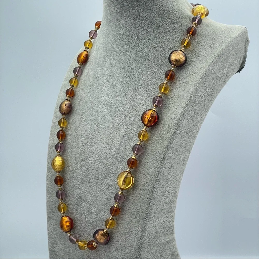 Stunning Hilary London Murano Glass Necklace & Bracelets Set, Fall Colors, 28”